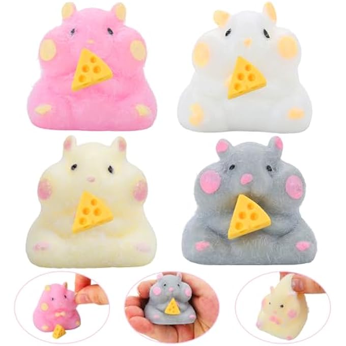 JYXT 4 Pcs Hamster Taba Squeeze Toys, Cute Soft Big Squishy Hamsters Fidget Toy for Stress Relief Sensory Anxiety Parties Gifts Adults Kids Pinch Families - Image 1