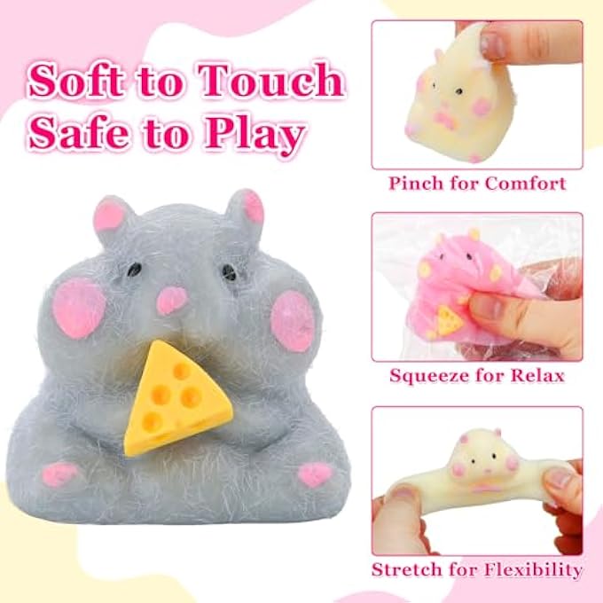 JYXT 4 Pcs Hamster Taba Squeeze Toys, Cute Soft Big Squishy Hamsters Fidget Toy for Stress Relief Sensory Anxiety Parties Gifts Adults Kids Pinch Families - Image 3