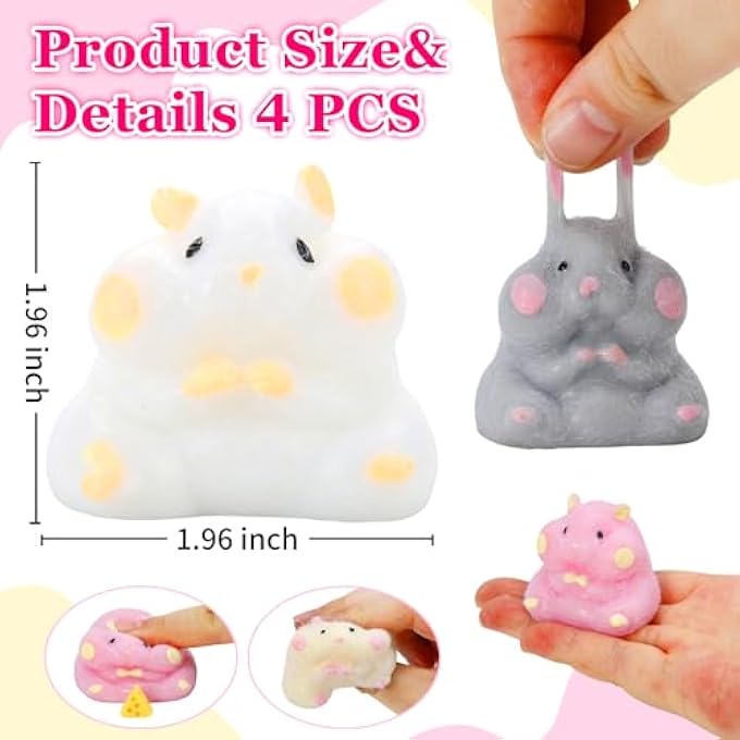 JYXT 4 Pcs Hamster Taba Squeeze Toys, Cute Soft Big Squishy Hamsters Fidget Toy for Stress Relief Sensory Anxiety Parties Gifts Adults Kids Pinch Families - Image 4