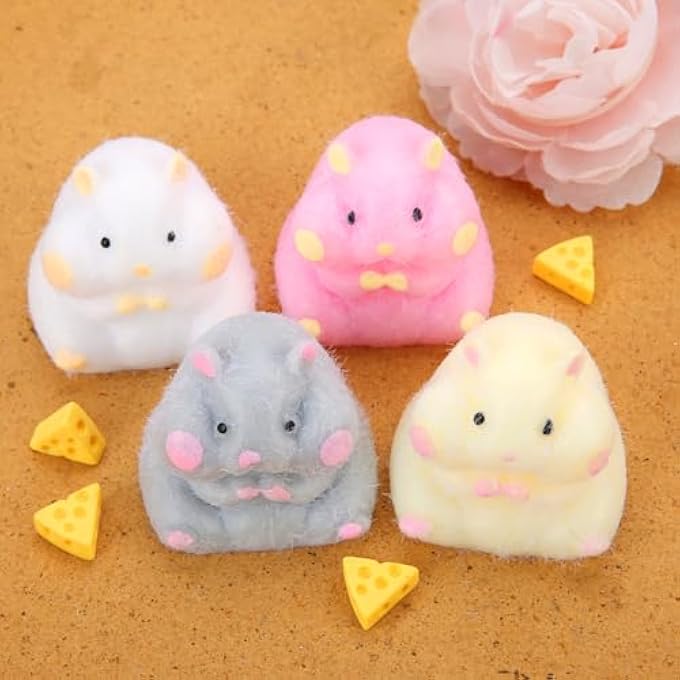 JYXT 4 Pcs Hamster Taba Squeeze Toys, Cute Soft Big Squishy Hamsters Fidget Toy for Stress Relief Sensory Anxiety Parties Gifts Adults Kids Pinch Families - Image 2