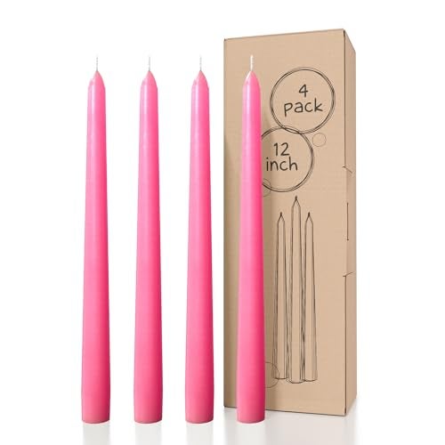 CANDWAX 12 inch Taper Candles Set of 4 - Dripless and Smokeless Candle Unscented - Slow Burning Candle Sticks - Pink Candles Taper - Image 1
