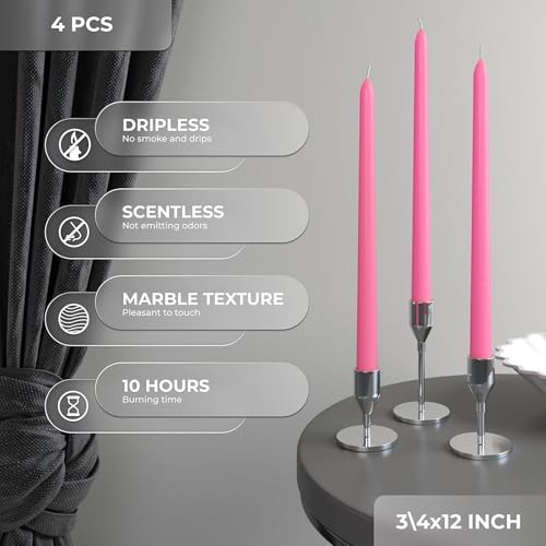 CANDWAX 12 inch Taper Candles Set of 4 - Dripless and Smokeless Candle Unscented - Slow Burning Candle Sticks - Pink Candles Taper - Image 3