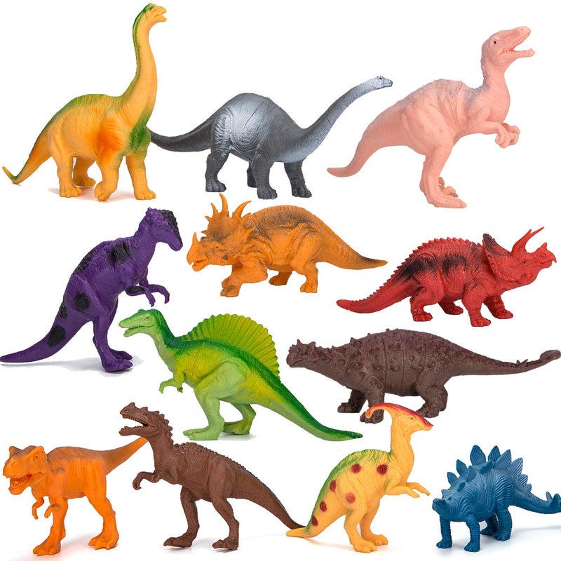 Kimicare Kids Dinosaur Figures Toys, 7 Inch 12 Pack Jumbo Plastic Dinosaur Playset, STEM Educational Realistic Dinosaur Figurine for Boys Girls Toddlers - Image 1