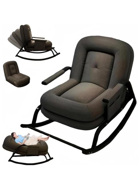 Rocking Chair with Adjustable Backrest,Rocker Chair with Footrest Detachable Padded Cushion Metal Frame,Lazy Sofa Chair Floor Chair Corduroy Reclining Lounge Chair for Bedroom