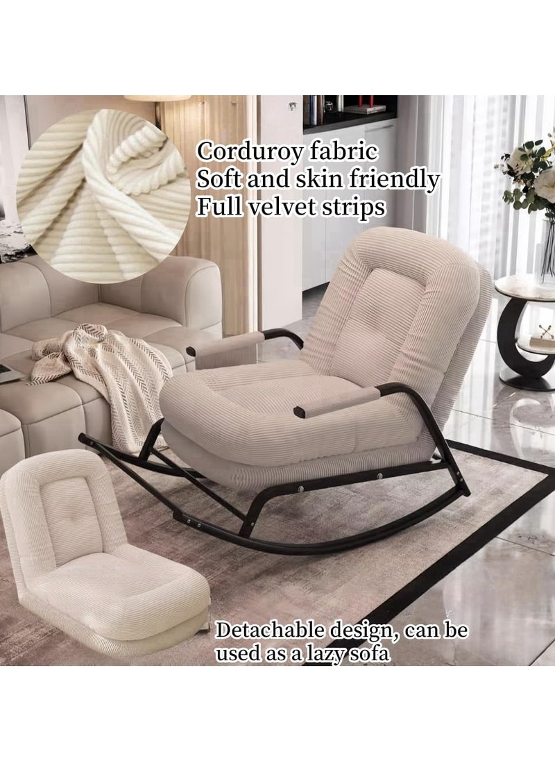 Rocking Chair with Adjustable Backrest,Rocker Chair with Footrest Detachable Padded Cushion Metal Frame,Lazy Sofa Chair Floor Chair Corduroy Reclining Lounge Chair for Bedroom