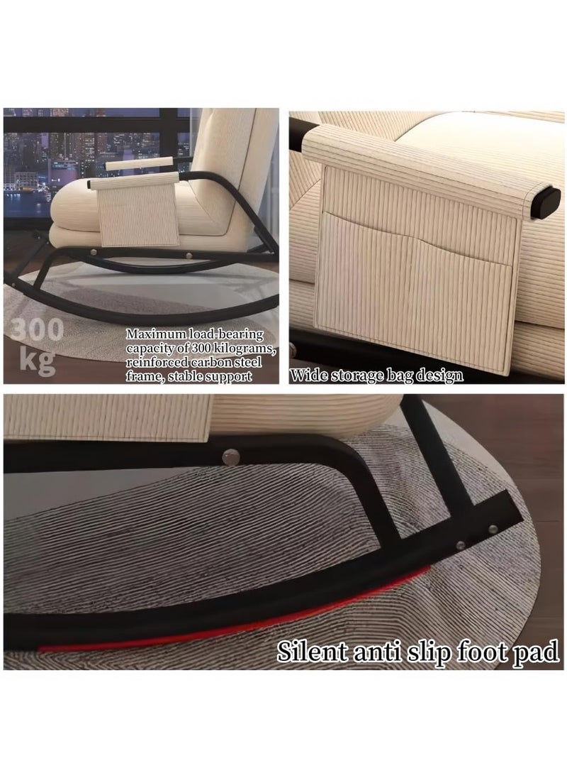 Rocking Chair with Adjustable Backrest,Rocker Chair with Footrest Detachable Padded Cushion Metal Frame,Lazy Sofa Chair Floor Chair Corduroy Reclining Lounge Chair for Bedroom