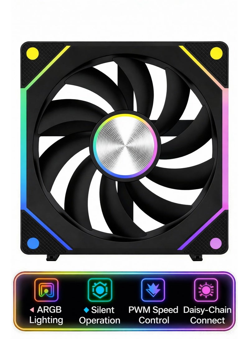 باور مروحة تبريد كمبيوتر مقاس 120 مم بتقنية ARGB وPWM - مروحة هيكل صامتة عالية تدفق الهواء (عبوة واحدة)، تدعم التوصيل المتسلسل، وتتميز بتحكم ثلاثي المسامير وتقنية PWM، مناسبة لأجهزة الكمبيوتر المخصصة للألعاب والمبردات. - Image 2
