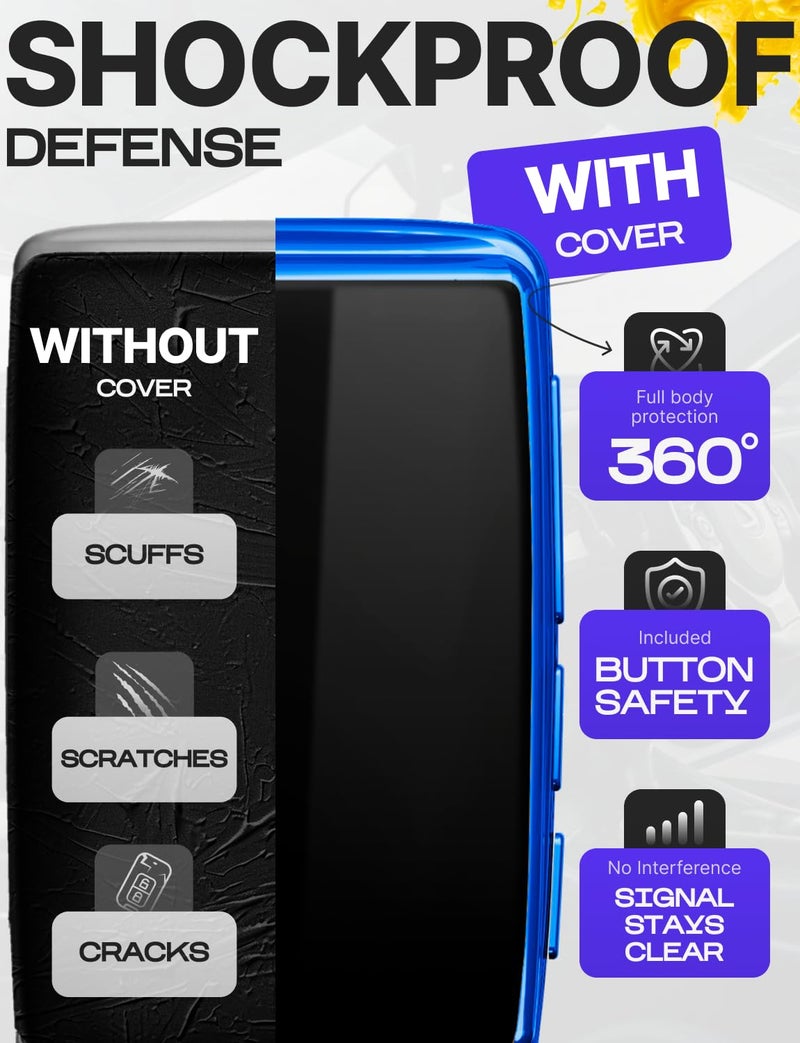 Lucrum لوكروم لغطاء مفتاح سيارة مازدا CX5 وسلسلة مفاتيح جلدية - غطاء مفتاح TPU لمازدا 3، 6، CX-5، CX-9، CX-30، CX-50، CX-70-2019-2025 متوافق مع WAZSKE11D0 - أزرق وأسود - Image 4