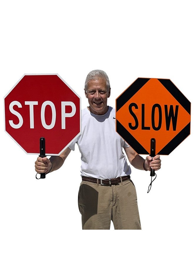 سمارت ساين مجداف مزدوج الجوانب "Stop - Slow" من SmartSign | 18 بوصة من الألومنيوم العاكس من الدرجة الهندسية 3M  - Image 1