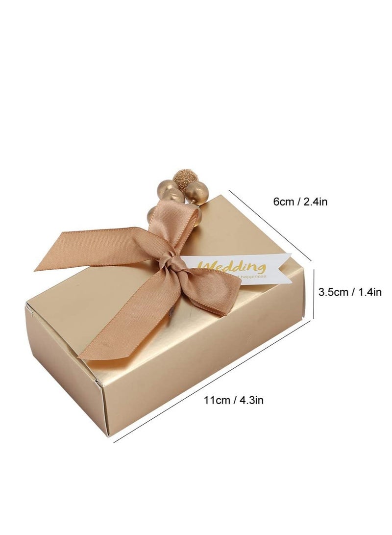 SYOSI 25 قطعة من علب هدايا الحلوى الملونة من Cham pagne، صناديق هدايا أنيقة لحفلات الزفاف مع عقدة لحفلات الزفاف وحفلات استقبال المولود الجديد وهدية التخرج والمهرجانات الذهبية - Image 3
