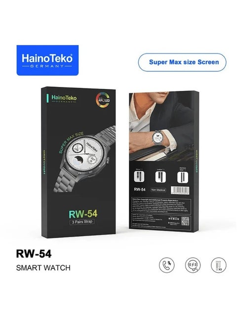 Haino Teko RW 54 Round Screen Super Size AMOLED Display Smart Watch With 3 Pair Straps and Wireless Charger Black