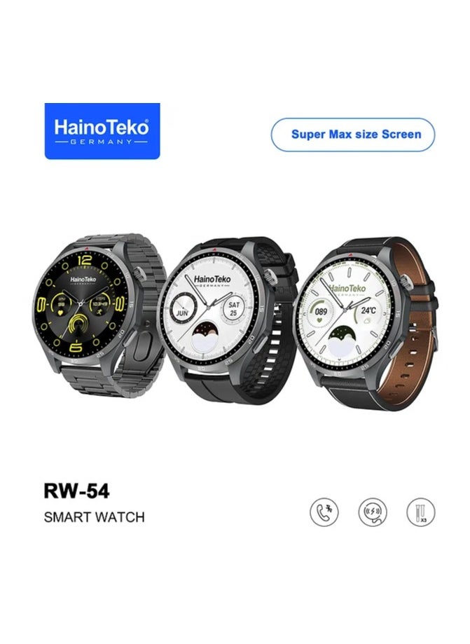 Haino Teko RW 54 Round Screen Super Size AMOLED Display Smart Watch With 3 Pair Straps and Wireless Charger Black