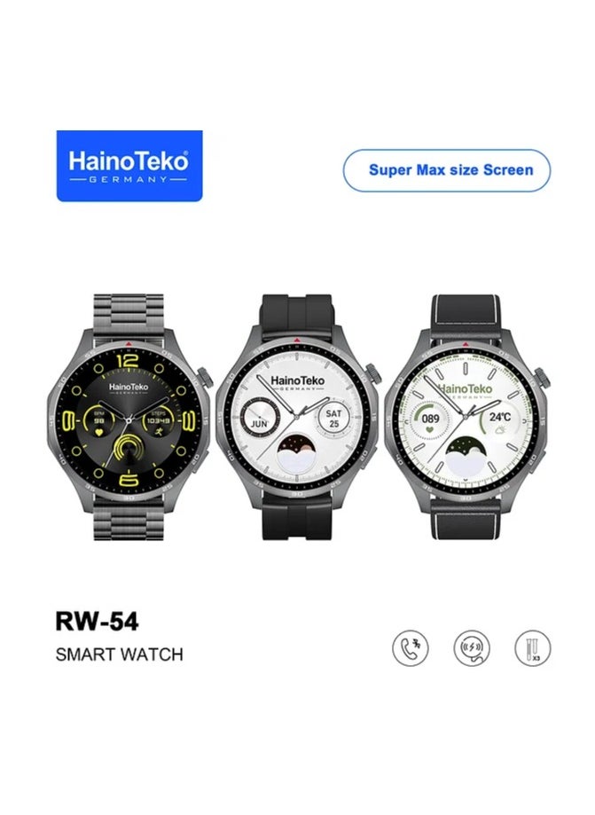 Haino Teko RW 54 Round Screen Super Size AMOLED Display Smart Watch With 3 Pair Straps and Wireless Charger Black