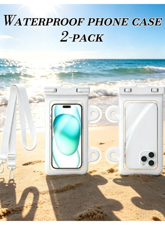 Arrangeli Waterproof Phone Case with Suction Cup, 2-Pack IPX8 Waterproof Phone Pouch with Lanyard, Wall-Mounted Dry Bag for Bath Cooking Beach, Compatible with All Smartphones (YS22-WH) - Image 1