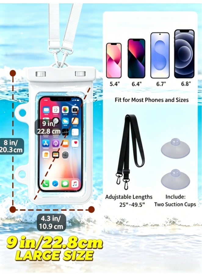 Arrangeli Waterproof Phone Case with Suction Cup, 2-Pack IPX8 Waterproof Phone Pouch with Lanyard, Wall-Mounted Dry Bag for Bath Cooking Beach, Compatible with All Smartphones (YS22-WH) - Image 3