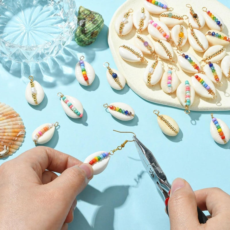 Ipotkitt 30 Pcs 6 Styles Natural Cowrie Shell Charms Colorful Copper Wire Wrapped Sea Charms Ocean White Shell Charms for DIY Craft Jewelry Making - Image 5