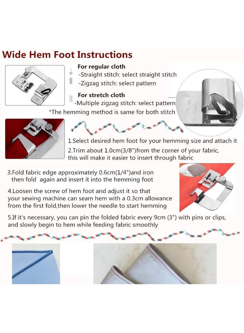 6 Sizes Rolled Hem Presser Foot, Wide Rolled Hem Foot Set & Narrow Hemmer Foot Set for Brother Singer Janome Low Shank Sewing Machine Use Rolled Hem Presser Foot - Image 4