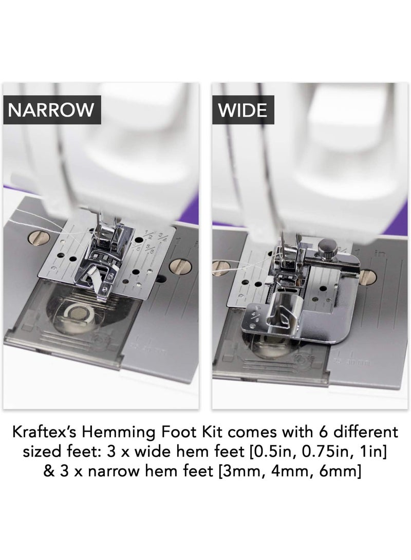 6 Sizes Rolled Hem Presser Foot, Wide Rolled Hem Foot Set & Narrow Hemmer Foot Set for Brother Singer Janome Low Shank Sewing Machine Use Rolled Hem Presser Foot - Image 5