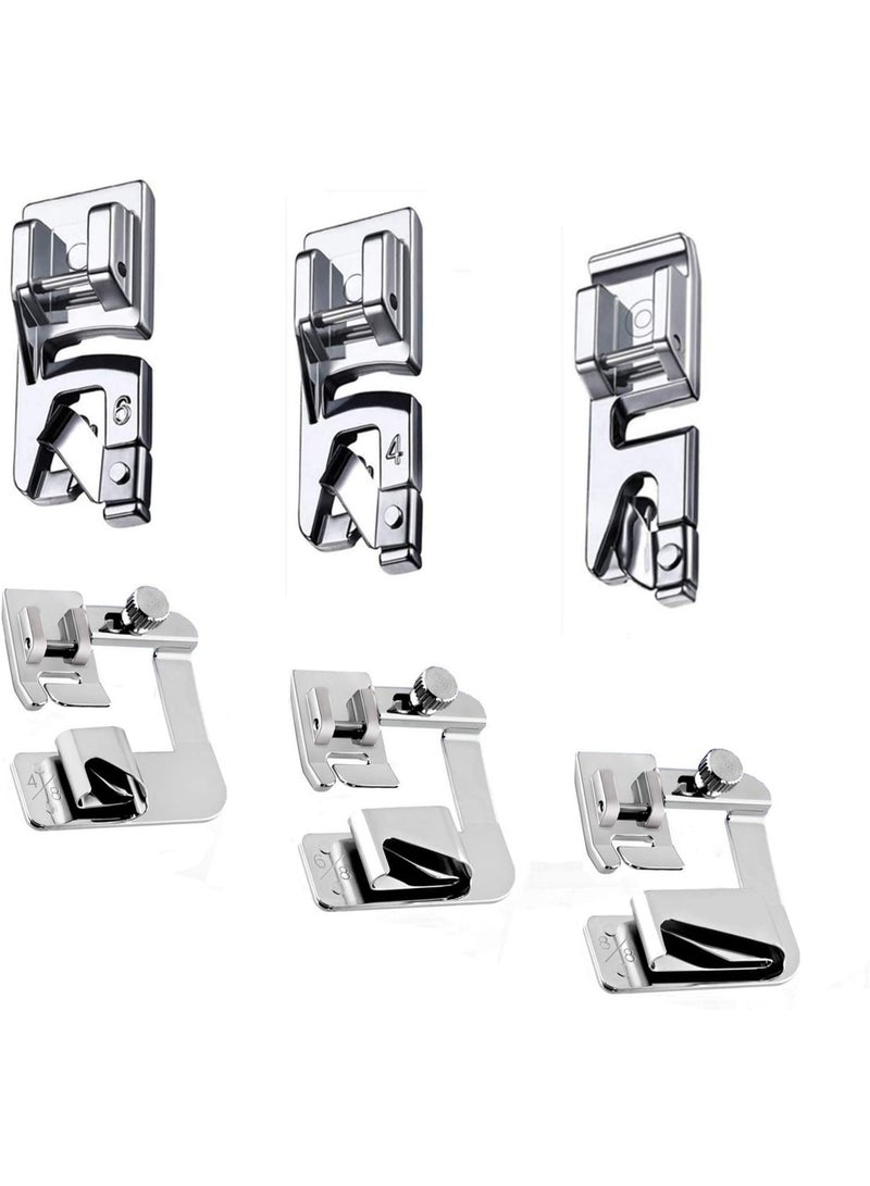 6 Sizes Rolled Hem Presser Foot, Wide Rolled Hem Foot Set & Narrow Hemmer Foot Set for Brother Singer Janome Low Shank Sewing Machine Use Rolled Hem Presser Foot - Image 1