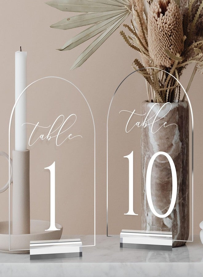 JINMURY Clear Arch Table Numbers for Wedding, 5x7 Inch Arched Acrylic Table Numbers 1-10 with Stands, Clear Acrylic Arch Sign with Holder for Centerpiece, Reception, Wedding, Party, Event - Image 1