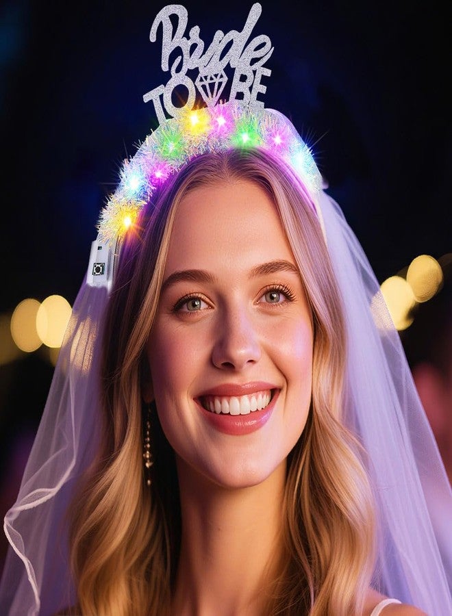 JEAIRTS Light Up Bride Headband with Veil Glow Bachelorette Headpiece for Women - Image 3