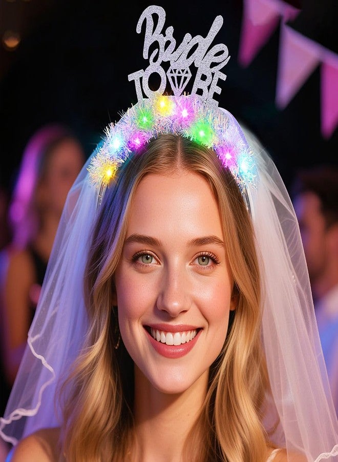 JEAIRTS Light Up Bride Headband with Veil Glow Bachelorette Headpiece for Women - Image 1