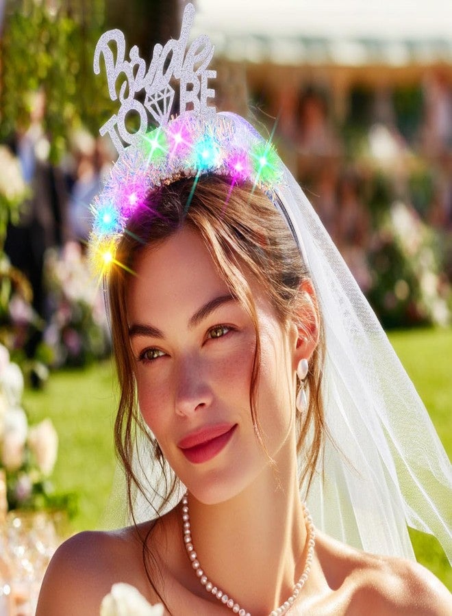 JEAIRTS Light Up Bride Headband with Veil Glow Bachelorette Headpiece for Women - Image 5
