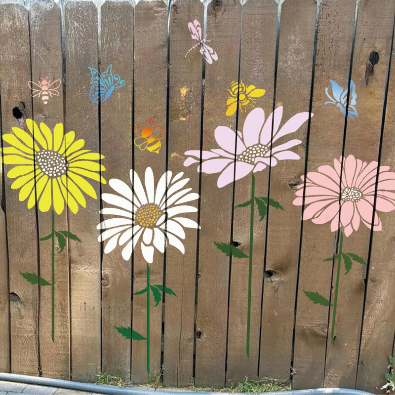 MYJMN Large Flower Stencils for Painting on Walls â€“ 12x14 Inch Jumbo Reusable Blooming Wildflower DIY Art Stencils for Fence, Wood, Fabric, Garden, Walls, Furniture, Crafts, Canvas(daisy6) - Image 1