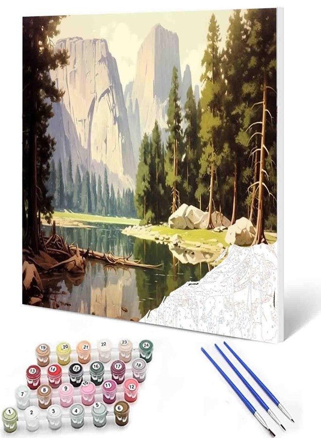 Aihonmin Natural Landscape DIY Paint by Numbers for Adults Forest Paint by Number Yosemite Oil Painting Paint by Number Kit for Kids Paint by Numbers for Adults Beginner 16X20 Inch Flameless - Image 1
