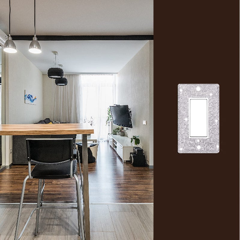 Dengduoduo Wall Plate Light Switch Cover Outlet Cover  Standard Size 4.50 "" X 2.76 ""  Dengduoduo Silver Rhinestones Bling Light Switch Plate  Plug Cover For Electrical Outlet For Bedroom Accessories Home Decor - Image 3
