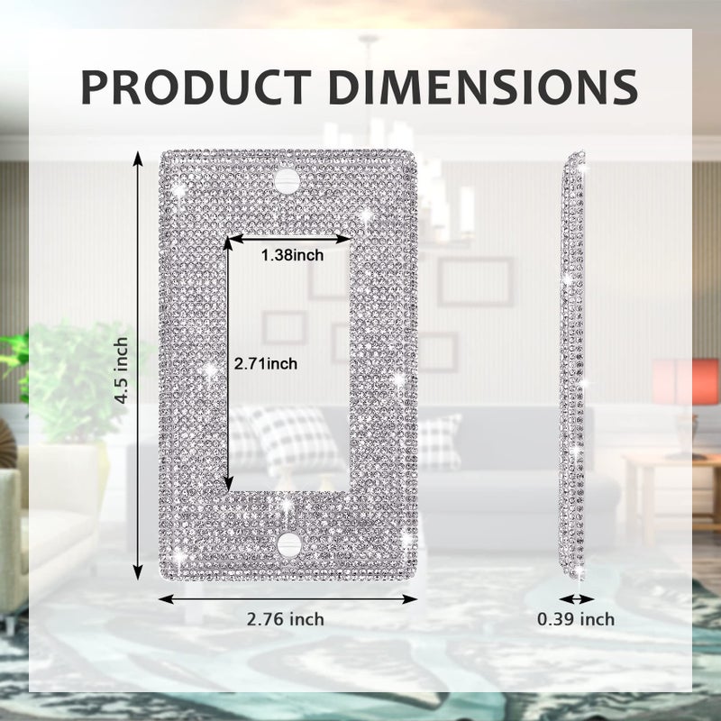 Dengduoduo Wall Plate Light Switch Cover Outlet Cover  Standard Size 4.50 "" X 2.76 ""  Dengduoduo Silver Rhinestones Bling Light Switch Plate  Plug Cover For Electrical Outlet For Bedroom Accessories Home Decor - Image 2