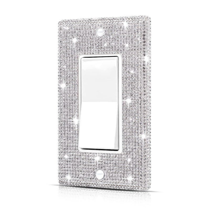 Dengduoduo Wall Plate Light Switch Cover Outlet Cover  Standard Size 4.50 "" X 2.76 ""  Dengduoduo Silver Rhinestones Bling Light Switch Plate  Plug Cover For Electrical Outlet For Bedroom Accessories Home Decor - Image 1