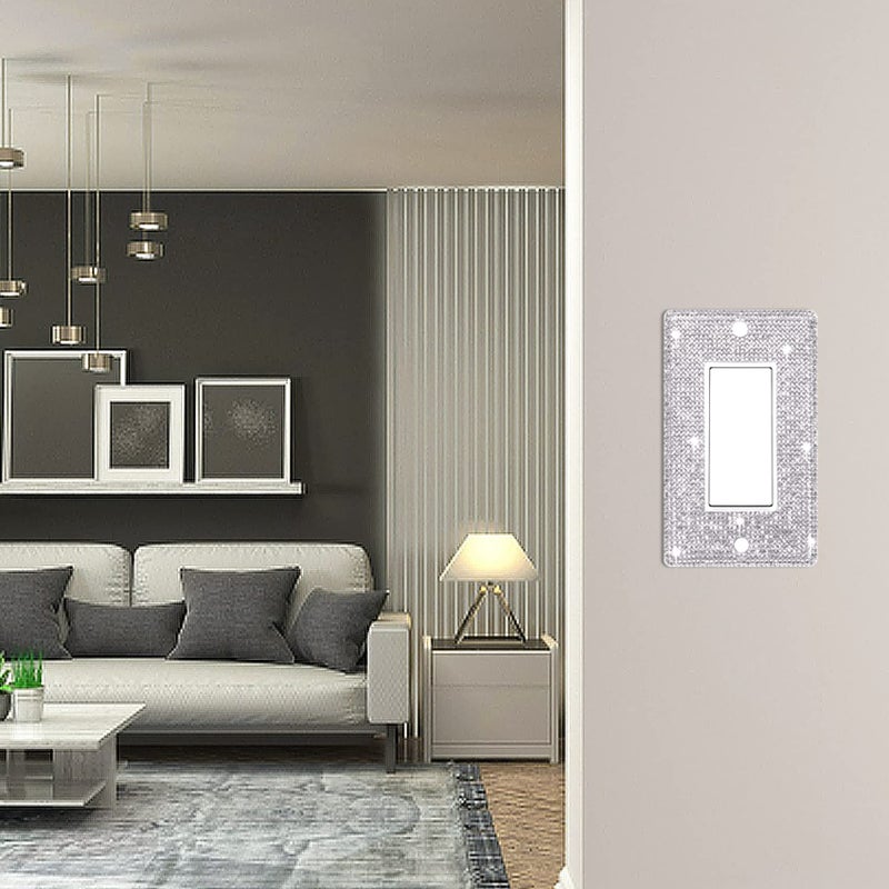 Dengduoduo Wall Plate Light Switch Cover Outlet Cover  Standard Size 4.50 "" X 2.76 ""  Dengduoduo Silver Rhinestones Bling Light Switch Plate  Plug Cover For Electrical Outlet For Bedroom Accessories Home Decor - Image 4