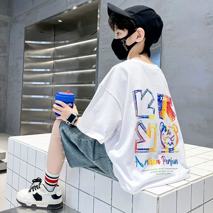 Boys Short-Sleeved T-Shirt Children'S Summer Fashion 2025 Arrival Boys Pure Cotton Fashionable Half-Sleeved Mid-Big Kids Trendy T-Shirt - Image 1