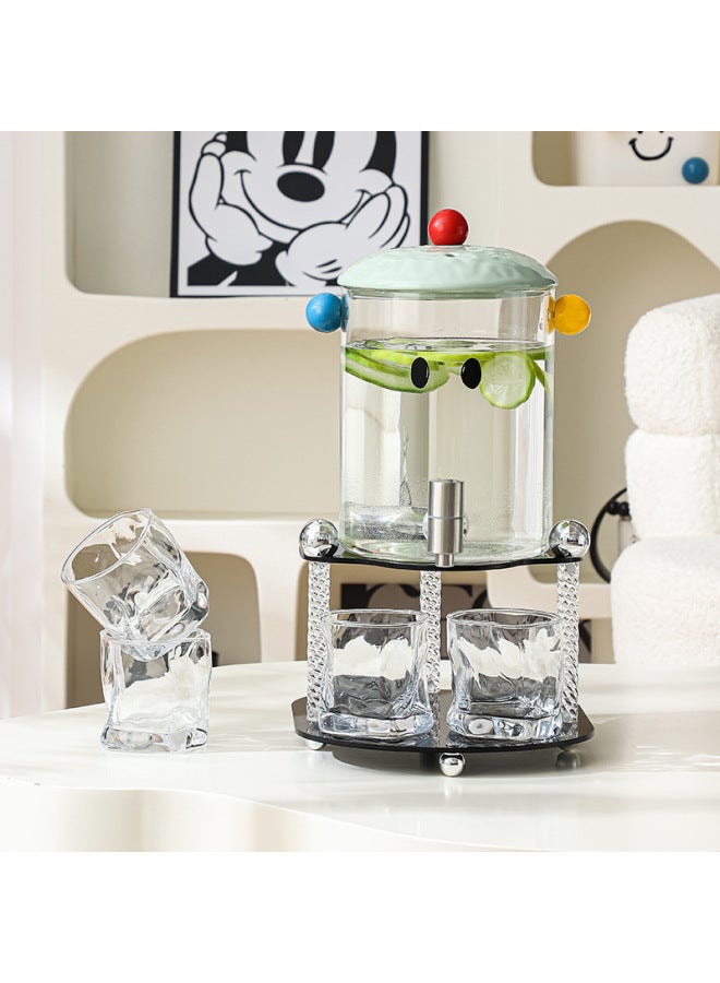 Light Luxury Glass Cold Water Kettle With Tap Large Capacity Water Set Household Cold Water Kettle Fruit Juice Drink Beer Barrel-Color:[3.6L] Ya Black Frame Milk Green Cover Glass Bucket 4 Niuniu Cup - Image 1