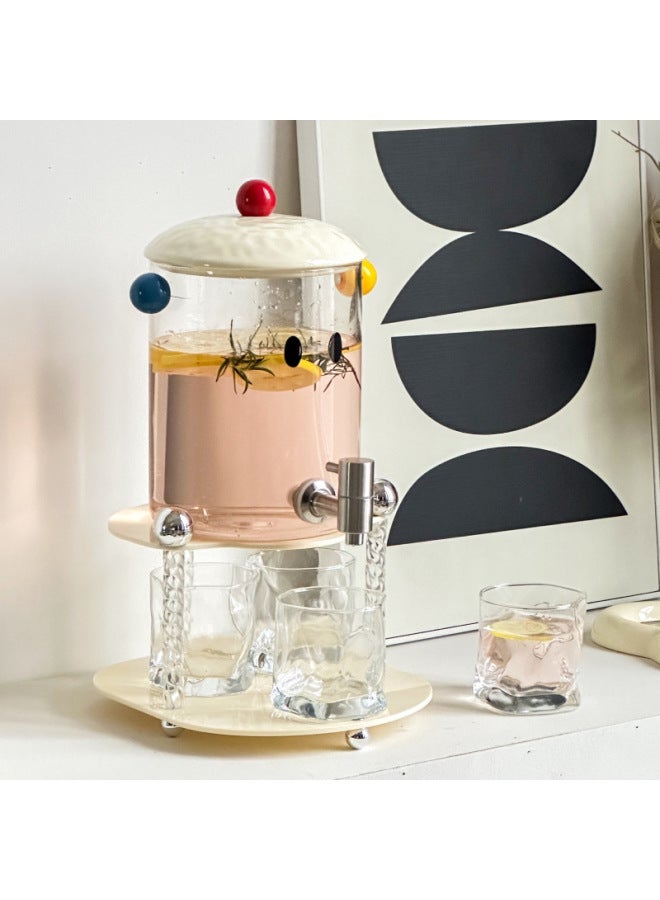 Light Luxury Glass Cold Water Kettle With Tap Large Capacity Water Set Household Cold Water Kettle Fruit Juice Drink Beer Barrel-Color:[3.6L] Ya Black Frame Milk Green Cover Glass Bucket 4 Niuniu Cup - Image 3