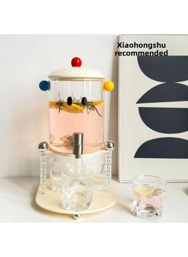 Light Luxury Glass Cold Water Kettle With Tap Large Capacity Water Set Household Cold Water Kettle Fruit Juice Drink Beer Barrel-Color:[3.6L] Ya Black Frame Milk Green Cover Glass Bucket 4 Niuniu Cup - Image 2