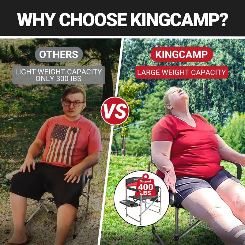KingCamp كرسي مخرج التخييم من كينغ كامب، ثقيل الوزن، قابل للطي مع طاولة جانبية وتخزين، أحمر - Image 4