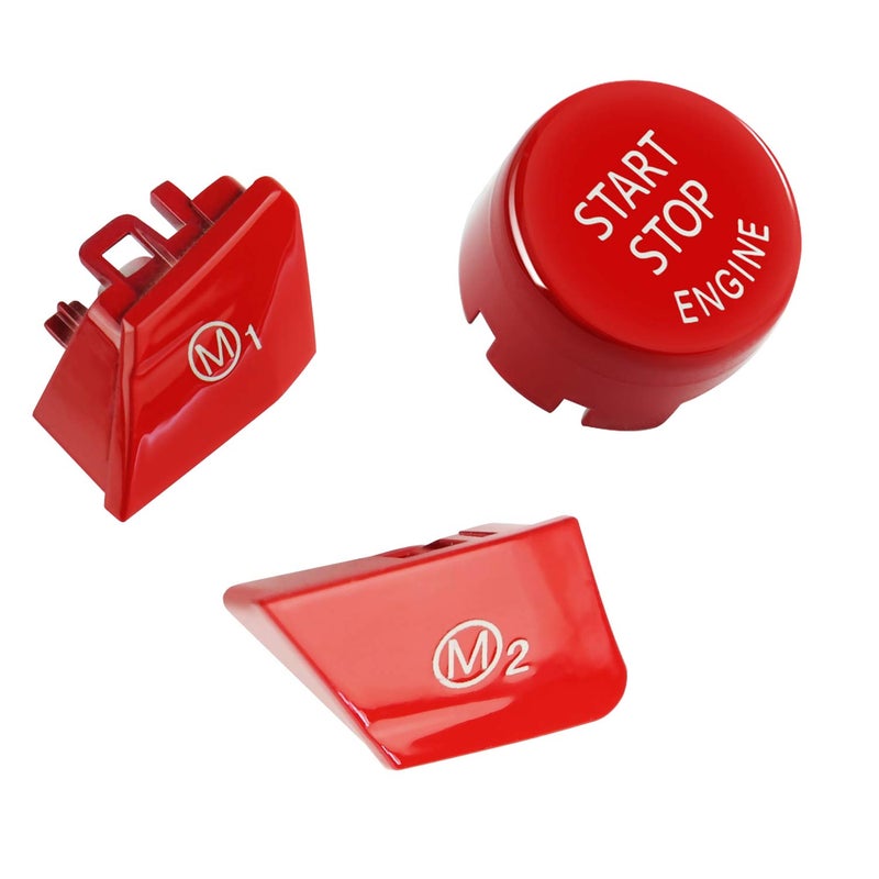 DKMUS M1 M2 buttons for BMW Steering Wheel Mode M3 M4 M5 M6 X5M X6M F80 F82 F83 F10 F15 F16 F21 F30 F32 F33 F36 F06 F12 (Red with Start Button) - Image 1