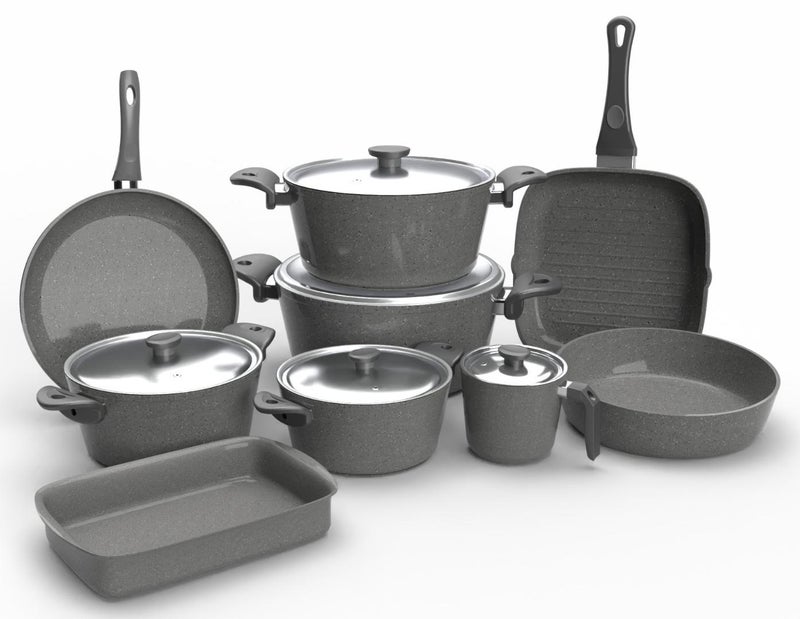 Top Chef granit 14 pieces set ( pot 16 / 20/ 24 /26 / 30 / Oblong Tray 30 / wook 28 / oven try 26 / cassarolla 18 ) grey