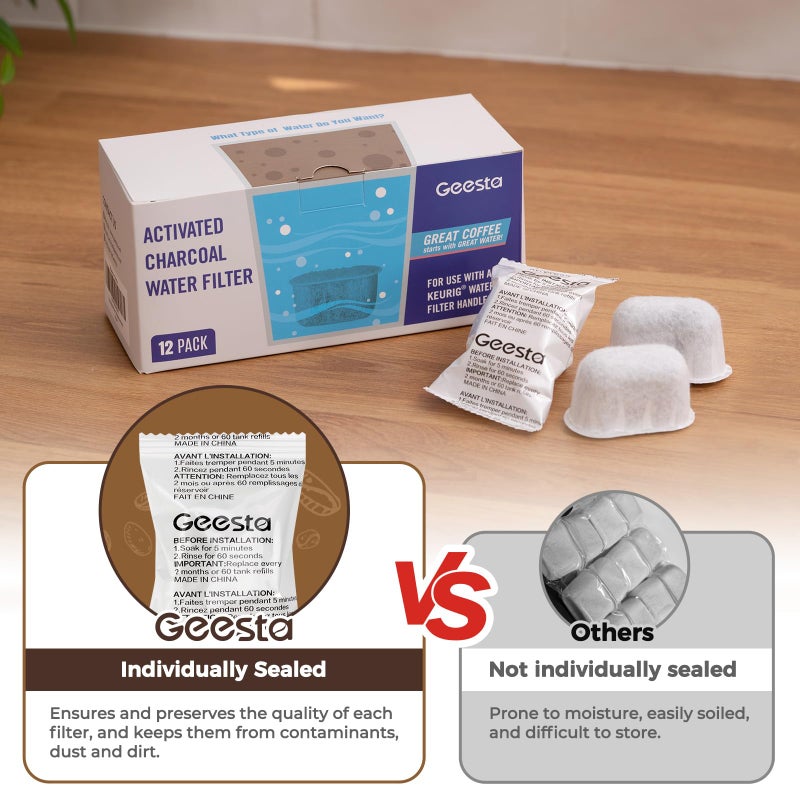 Geesta Premium 12-Pack Replacement Charcoal Water Filters for Keurig Coffee Machine - Image 4