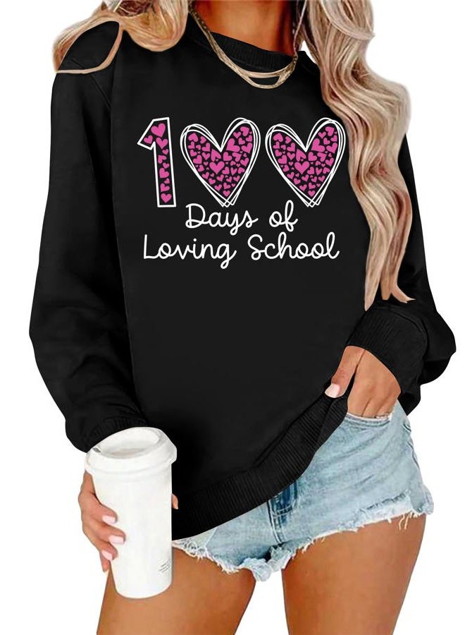PICKID 100 Days of School Sweatshirt 100th Day of School Shirt Long Sleeve Teacher Tops Funny School Celebration Gifts A-black - Image 1