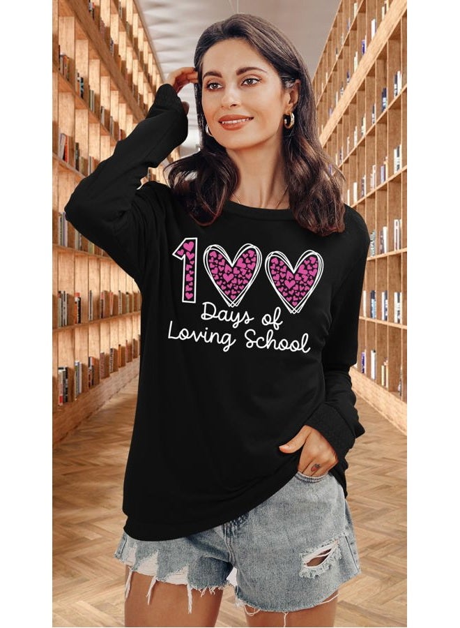 PICKID 100 Days of School Sweatshirt 100th Day of School Shirt Long Sleeve Teacher Tops Funny School Celebration Gifts A-black - Image 4