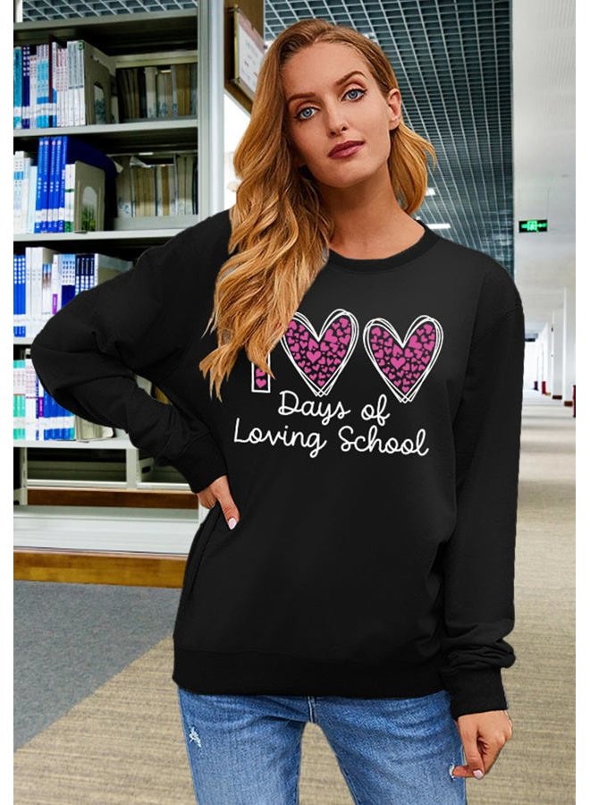 PICKID 100 Days of School Sweatshirt 100th Day of School Shirt Long Sleeve Teacher Tops Funny School Celebration Gifts A-black - Image 3