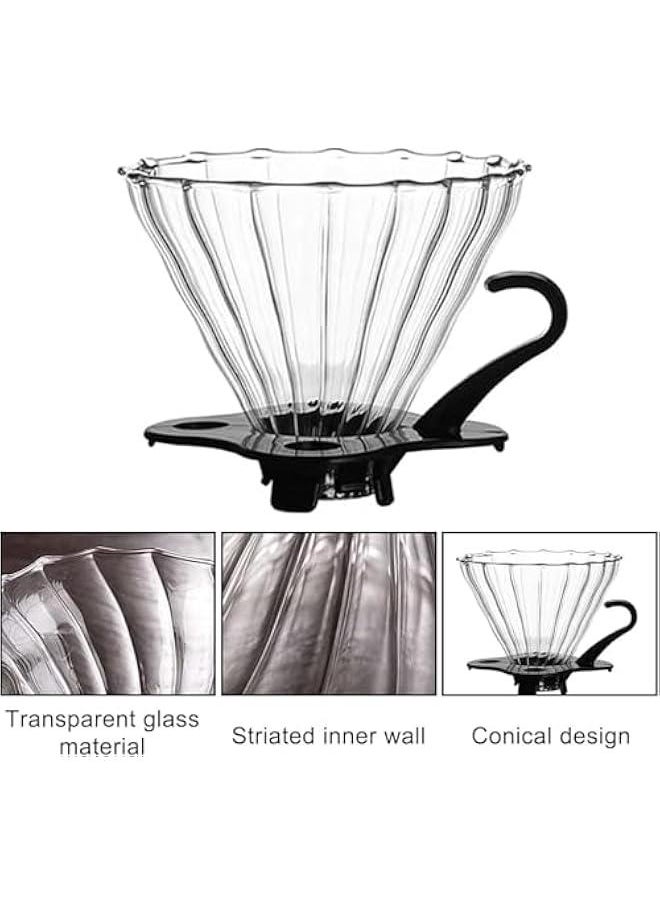 HOOKOR - Pour Over Coffee Maker V60 Size 02，1-4 Cups，Reusable Cone Glass Coffee Dripper With Handle, Slow Brewing Coffee Pour Over for Cafe, Travel, Home&Offices - Image 1