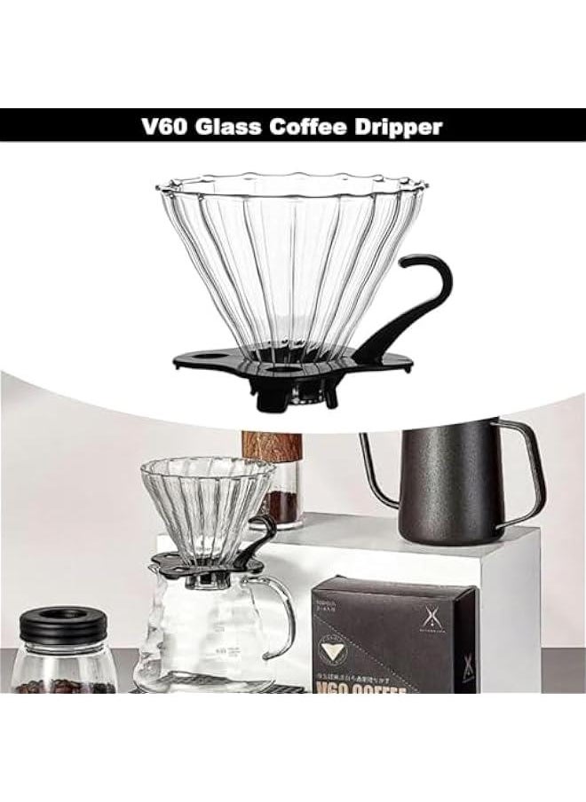HOOKOR - Pour Over Coffee Maker V60 Size 02，1-4 Cups，Reusable Cone Glass Coffee Dripper With Handle, Slow Brewing Coffee Pour Over for Cafe, Travel, Home&Offices - Image 1