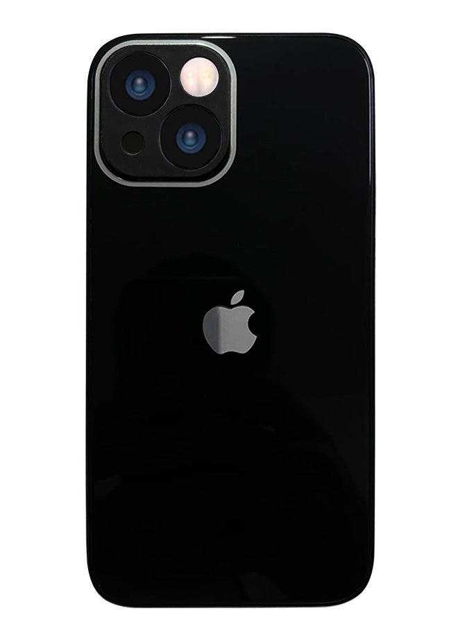 جراب خلفي من الزجاج المقوى مع إطار مطاطي من السيليكون لهاتف iPhone 14 Plus - أسود