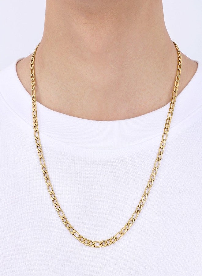 Fiusem سلاسل فيجارو للرجال من فيوسيم، مطلية بالذهب عيار 14 قيراطًا، مصنوعة من الفولاذ المقاوم للصدأ، مقاس 3.5 مم/5 مم، طول 20 بوصة، بدون أحجار كريمة. - Image 2