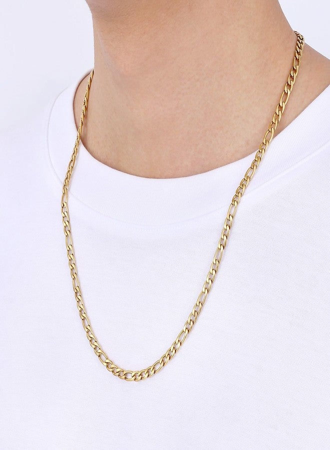 Fiusem سلاسل فيجارو للرجال من فيوسيم، مطلية بالذهب عيار 14 قيراطًا، مصنوعة من الفولاذ المقاوم للصدأ، مقاس 3.5 مم/5 مم، طول 20 بوصة، بدون أحجار كريمة. - Image 3