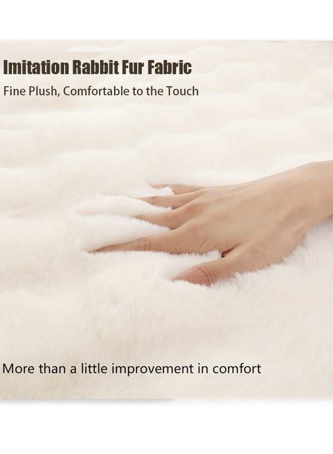 VUCATIN سجادة ناعمة، قابلة للغسل في الغسالة من فرو الأرانب الصناعي، سجادة بيضاء ناعمة غير قابلة للانزلاق للسرير، بجانب سرير النوم، سجادة مستطيلة كثيفة وناعمة لغرفة الأطفال (بيج) - Image 2